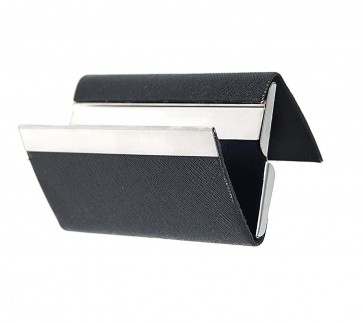 RiaTech Leather and steel Business Card Case with Magnetic Shut To Keep credit Cards - black