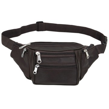NISUN Pu Leather Waist Bag Fanny Travel Pack Hiking Zip Pouch Money Phone Belt Bum Bag with Adjustable Strap for Men - Brown