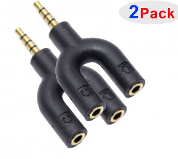 Storite 3.5mm Stereo Audio Jack Earphone Headphone 2 Way Splitter Adaptor (Black) - Pack of 2 