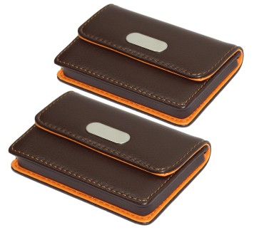 Storite 2 Pack PU Leather Credit Debit Business Card Holder Wallet for Men & Women (Brown 10 x 7 cm)