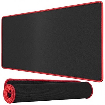 RiaTech Large Size (600mm x 300mm x 2mm) Extended Gaming Mouse Pad with Stitched Embroidery Edge, Premium-Textured Mouse Mat, Non-Slip Rubber Base Mousepad for Laptop/Computer- Black