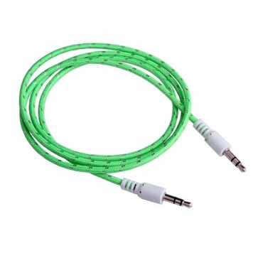 Wholesale 3.5mm Male To Male Woven Fabric Cotton Aux Audio Cable 1M - Flourescent Green