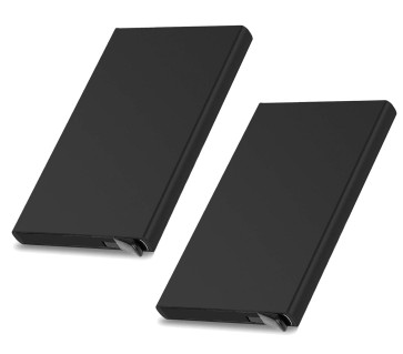 Storite 2 Pack Black Metal RFID Blocking Aluminium Pop Up Slim Credit Or Debit/ATM Card Holder Case Holds 6 Bank Cards Case for Men & Women - (9.5 x 0.9 x 6 Cm)