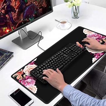 RiaTech Extra Large Size (900mm x 400mm x 2mm) Extended Gaming Mouse Pad, Large Non-Slip Rubber Base Mousepad with Stitched Edges, Waterproof Mousepad for Office Laptop/Computer- Pink Flower Design