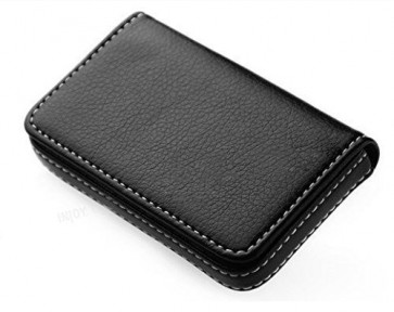 Wholesale Stylish Pocket Sized Stitched Leather Visiting Card Holder for Keeping Business Cards, Debit Cards, Credit Cards and more - Leather Black