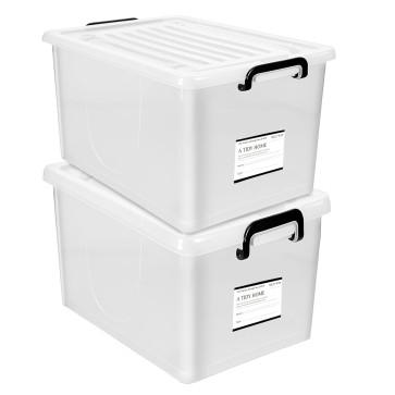 Storite 2 Pack 70 Ltr Multipurpose Plastic Storage Container Box With Small Rolling Wheels (Clear,Transparent),60 x 42 x 35 cm, Rectangular