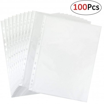 RiaTech 100 pcs document sleeves a4 transparent sheet protector 11 holes ring file 