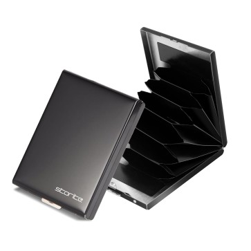Storite 6 Slots Vertical RFID Protected Metal Credit Debit Card Holder Case Wallet for Men & Women (Black-9.5 x 6.6 x 1.3 cm)