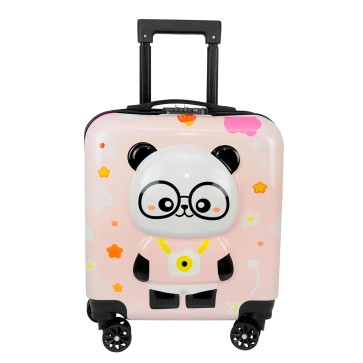 Storite 15 Inches Kids Trolley Bag Hard-Sided Polycarbonate Cute Panda Print Spinner Suitcase Trolley Bags for Kid's Travel (White - 34 x 22 x 37 Cm)