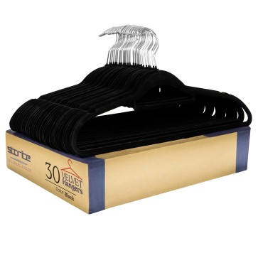 Storite 30 Pack Non-Slip Velvet Suit Hangers | Premium Ultra-Thin Space Saving Clothes Hangers with 360° Swivel Hook for Suits, Coats, Pants, Shirts & Dresses (Black)