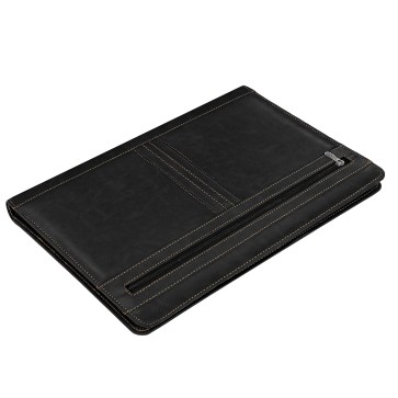 NISUN PU Leather 4 Ring Professional File Folder for Documents Certificates, Conference Folder, File with 20 Leafs - Black