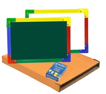 DAHSHA 2 in 1 Double Sided Slate Whiteboard & Greenboard with Chalk - Size (35X24 cm) with New Cardboard Package - Colors May Vary