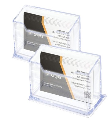 Dahsha 2 Pack Transparent Acrylic Business Card Holder Stand, Card Organizer for Office Desk