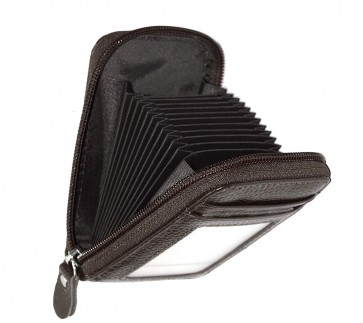 Storite Imported RFID Blocking 10 Slot Vertical Leather Credit/Debit Zipper Card Holder Wallet (Brown)