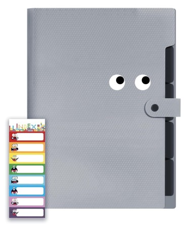 NISUN 5 Pocket Expanding File Folder with Fun Sticky Labels, Letter Size Accordion File Organizer, Portable Folders for Documents, Aesthetic Paper Organizer for School & Office – Grey