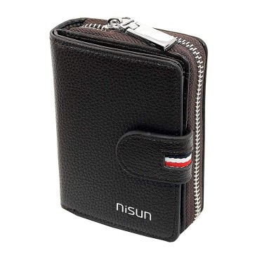 NISUN 9 Slot Large PU Leather Credit Debit Zipper Card Holder Wallet Coin Purse for Men & Women ( Dark Brown,11.5 X 9 x 3 cm )