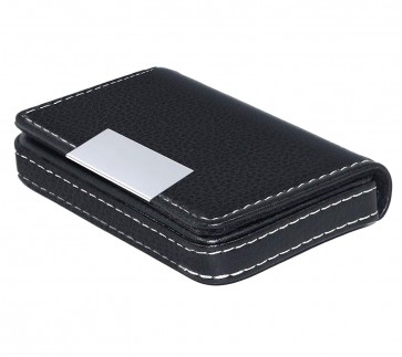 Storite Imported Pocket Sized Stitched Leather Credit Debit Visiting Card Holder for Men & Women (Black)