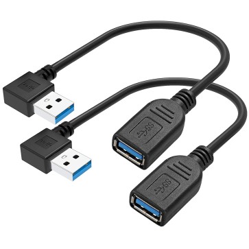 SaiTech IT 2 Pack 15cm 90 Degree USB 3.0 Extension Cable USB Type A Male to Female High-Speed Connection, Supper Fast 5Gbps Data Transfer Extender Cord-Black