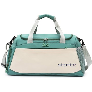 Storite Dry and Wet Separation Nylon Water Resistant Men's and Women's Bag with Shoe Compartment for Swimming Fitness Yoga Gym Luggage (Green/White)