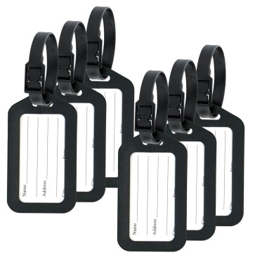 Storite 6 Pack Luggage Tags with Rubber Strap, Smart Tags for Travel suitcases, School Bags for Easily Identification of Bags - Black