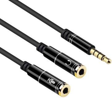Dahsha Gold Plated 3.5mm Jack Headphone Mic Audio Y Splitter Cable 3.5mm 1 Male to 2 Female with Separate Headset/Microphone Adapter -30 cm – Black