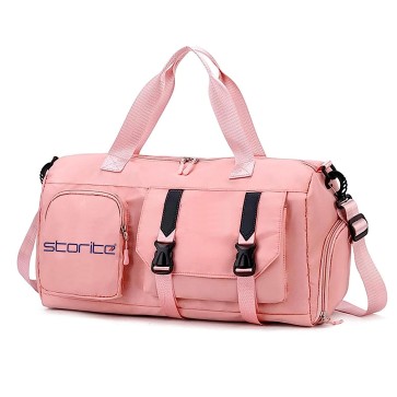 Storite Nylon 44 cm Imported Travel Duffle Bag for Women, Sports Gym Shoulder Handbag Carry Weekender Overnight Luggage Bag with Shoe and Wet Clothes Compartments - (Pink,44x22x24 cm)