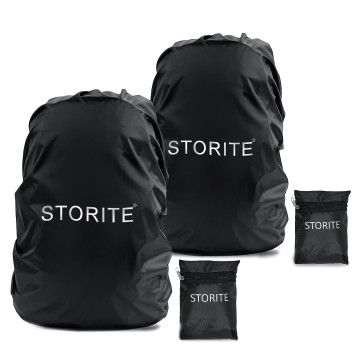 Storite 2 Pack Dust & Rain Cover for Backpack with Pouch, Waterproof Dustproof Bag Adjustable Cover for School, College,Office, Trekking Bags (30L-35L,Black)