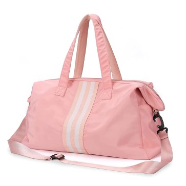 Storite Nylon 47 Cms Middle Strip Travel Duffle Bag for Women, Wet Separated Gym Tote Bag Style Overnight Bags, Waterproof Gym Sport Luggage Bag (Pink, 47x20x27cm)