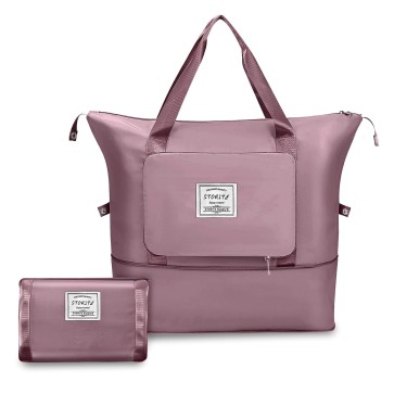 Storite Nylon 40 Cms Imported Foldable Travel Duffle Bag for Women, Expandable Lightweight Waterproof Carry Weekender Overnight Luggage Bag (Pink, 40 x 23 x 45 Cm)