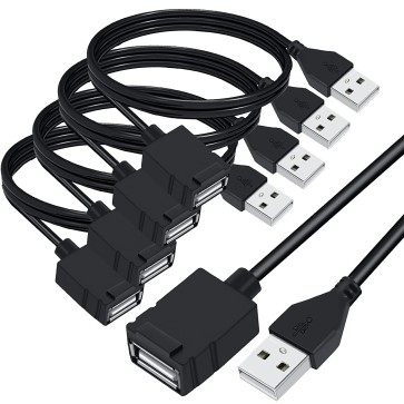 SaiTech IT 4 Pack 2 Ft (60cm) USB 2.0 Type A Male to A Female Extension Cord High Speed USB Cable Extender -Black