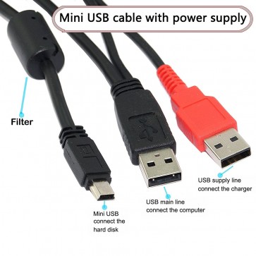 Wholesale USB 2.0 DUAL Power Y Shape to Mini Cable - 1M