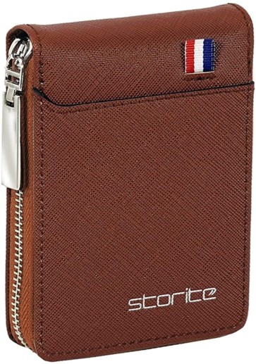 Storite PU Leather 9 Slot Vertical Credit Debit Card Holder Money Wallet Zipper Coin Purse For Men Women - Light Brown