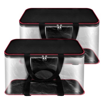 SNDIA 2 Pack Nylon 33 L PVC Transparent Clothes storage Bags/Saree Covers with Zip for Storage Specially Design for Woman Dresses,Sarees,Lehngas for Wardrobe Organizer(RedBlack, 39x34x21cm)