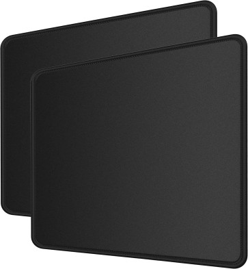 RiaTech 2 Pack (250mm x 210mm x 2mm) Gaming Mouse Pad for Laptop/Computer with Stitched Embroidery Edges and Water Resistance Coating Natural Rubber Non Slippery Rubber Base - Black with Black Border