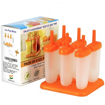 Storite 6 Pcs Plastic Popsicle Molds Reusable Popsicle Candy Maker Easy Release Ice Pop Molds for Kids - Orange