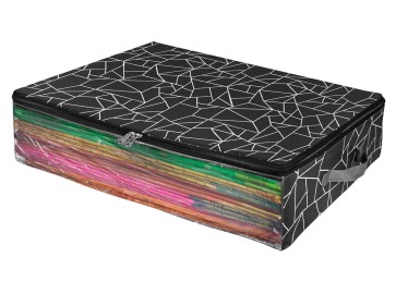 Storite Nylon 41 L PVC Transparent Moisture Proof Long Storage box for Clothes Closet Wardrobe Organizer Bag for Clothes Saree Bags with Carry Handle -(60x46x15 cm - Black)