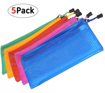 storite 5 pieces Mesh Zippered Pencil Pen Stationary Holder Case Travel document holder Bag Cosmetics Pouch Travel Organizer For makeup kit, Shaving Kit, Travel Mesh Pouch - Colors May Vary (23.5cm X 11cm)