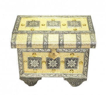 Golden colour Raj wadi Pitara style wooden handmade Bangle & Jewellery box with Mirror for Women (22x16.5x15 cm)