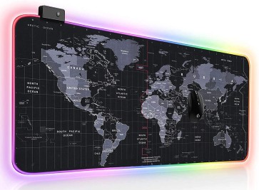 SaiTech IT World Map Print RGB Gaming Mouse Pad, Large Extended Soft Led Mouse Pad with 14 Lighting Modes, Computer Keyboard Mousepads Mat (800mm x 300mm x 3.5mm, Black)
