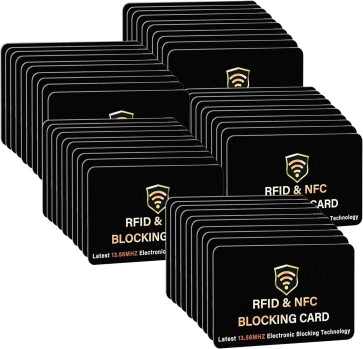 SaiTech IT 50 Pack RFID Blocking Card, One Card Protects Entire Wallet Purse, NFC Contactless Bank Debit Credit Card Protector ID ATM Guard Card Blocker - (Black)