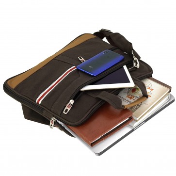 Storite Canvas 14 inch Laptop Messenger Organizer Bag/Shoulder Sling Office Bag for Men & Women – (38 x 6 x 29.5cm, Dark Brown)