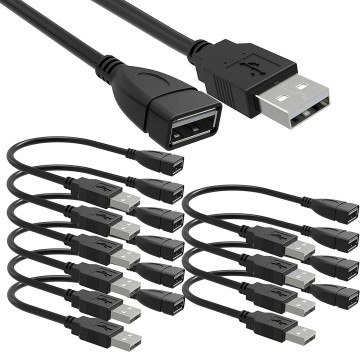 10 Pack (15cm - 6inch) Adjustable Flexible USB 2.0 Male to Female Extension Plug/Socket Adapter Cable - Worlds Shortest USB 2.0 Extension Cable