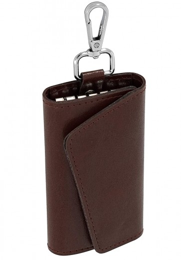 Storite PU Leather Key Case Pouch Wallet Keychain Key Holder Ring with 6 Hooks Snap Closure- (11 x 6.5 cm) (Brown)