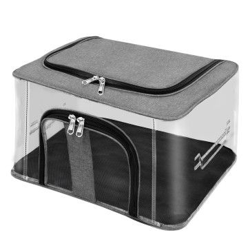 Storite Nylon 33 L PVC Transparent Moisture Proof Storage box for Clothes Closet Wardrobe Organizer for Clothes Saree Bags with Carry Handle (Grey, 44L x 31W x 24H cm)