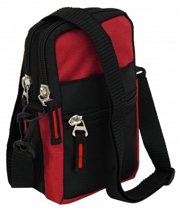 Storite Multiway Nylon Neck/Waist Pouch Sling Cross Body Travel Office Messenger Bag for Men & Women (16x9x5.5cm) – RedBlack