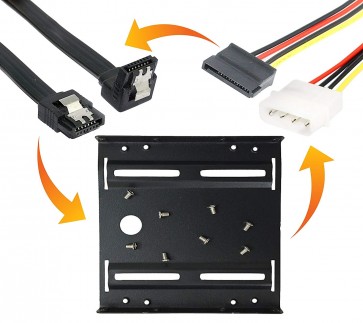 Storite 2.5" to 3.5" SSD/HDD Mounting Kit Bracket + Sata 3 Data with 90 Degree Latch Cable + 4 Pin Molex to 15Pin SATA Power Cable