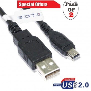 2 Pack 1 Feet USB 2.0 A to Mini 5 pin B Cable for External HDDS/Camera/Card Readers- Black