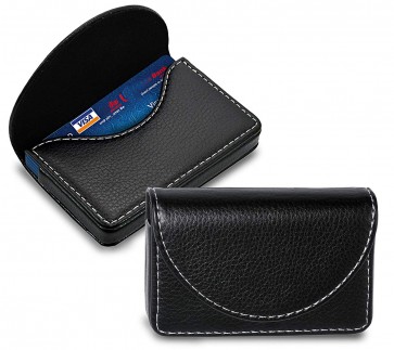 Storite Imported Leather Pocket Sized Stitched Business/Credit/Debit Card Holder Wallet for Gift – Black