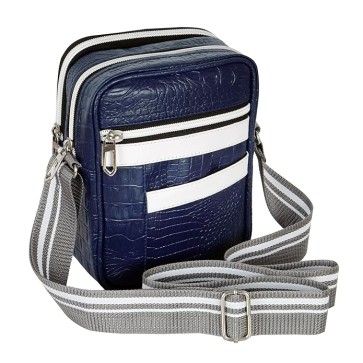 Storite Stylish Small PU Leather Sling Cross Body Travel Office One Side Shoulder Bag, Passport Document bag for Men Women (Blue,17x22x10cm)