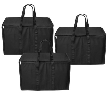DAHSHA Nylon 3 Pack Multi-Purpose 70 L Large Toys Storage Bag/Books Magazine//Blankets/Clothes Storage Organizer with Zip and Handle Rectangular(Black, 55.8x34x36.8cm)